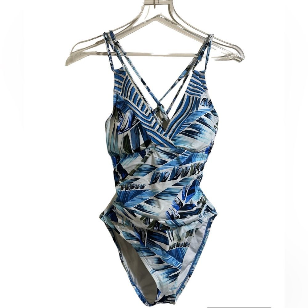 LA BLANCA ONE PIECE SWIMSUIT SWIMWEAR RUSHING ADJUSTABLE STRAPS SIZE 8